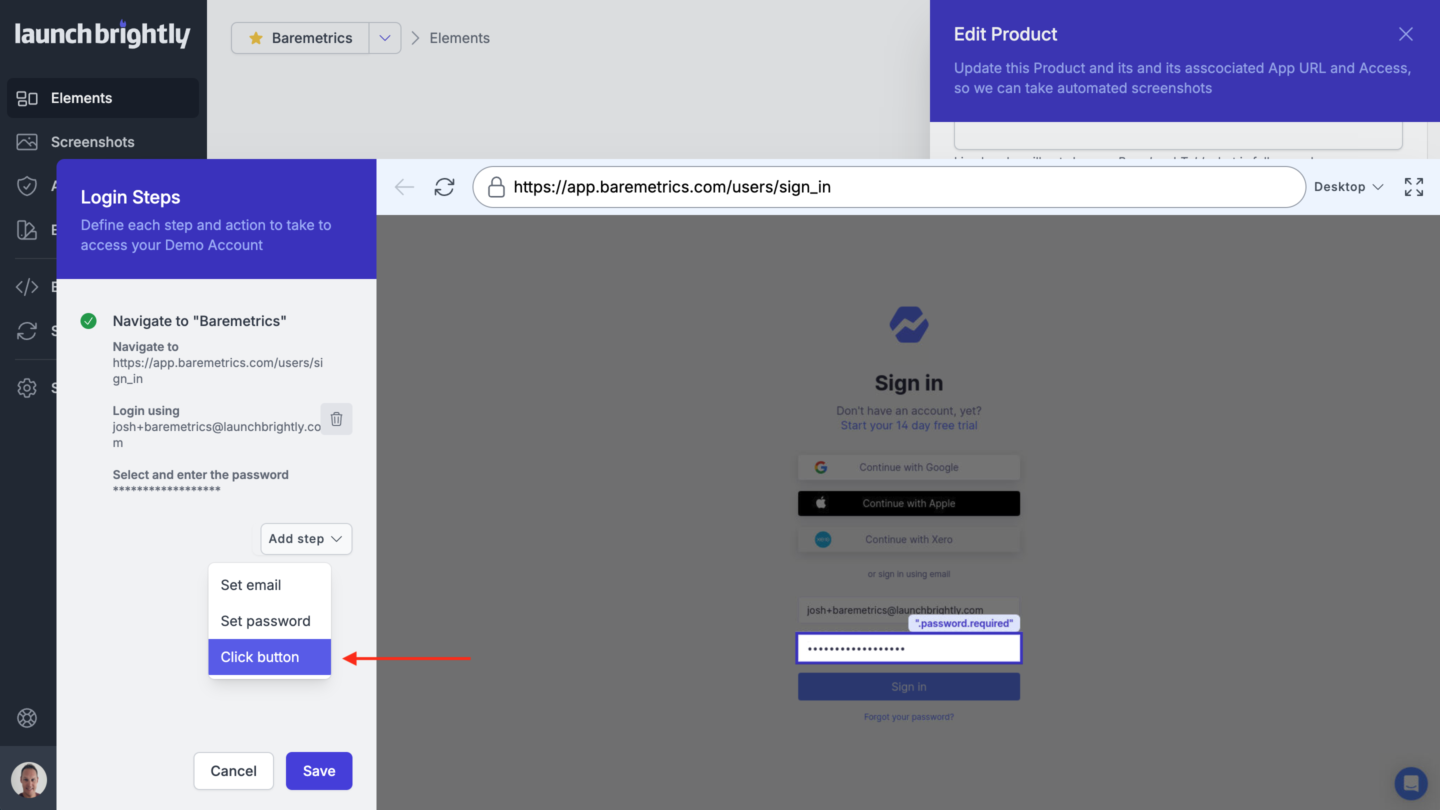 Set login profile click button
