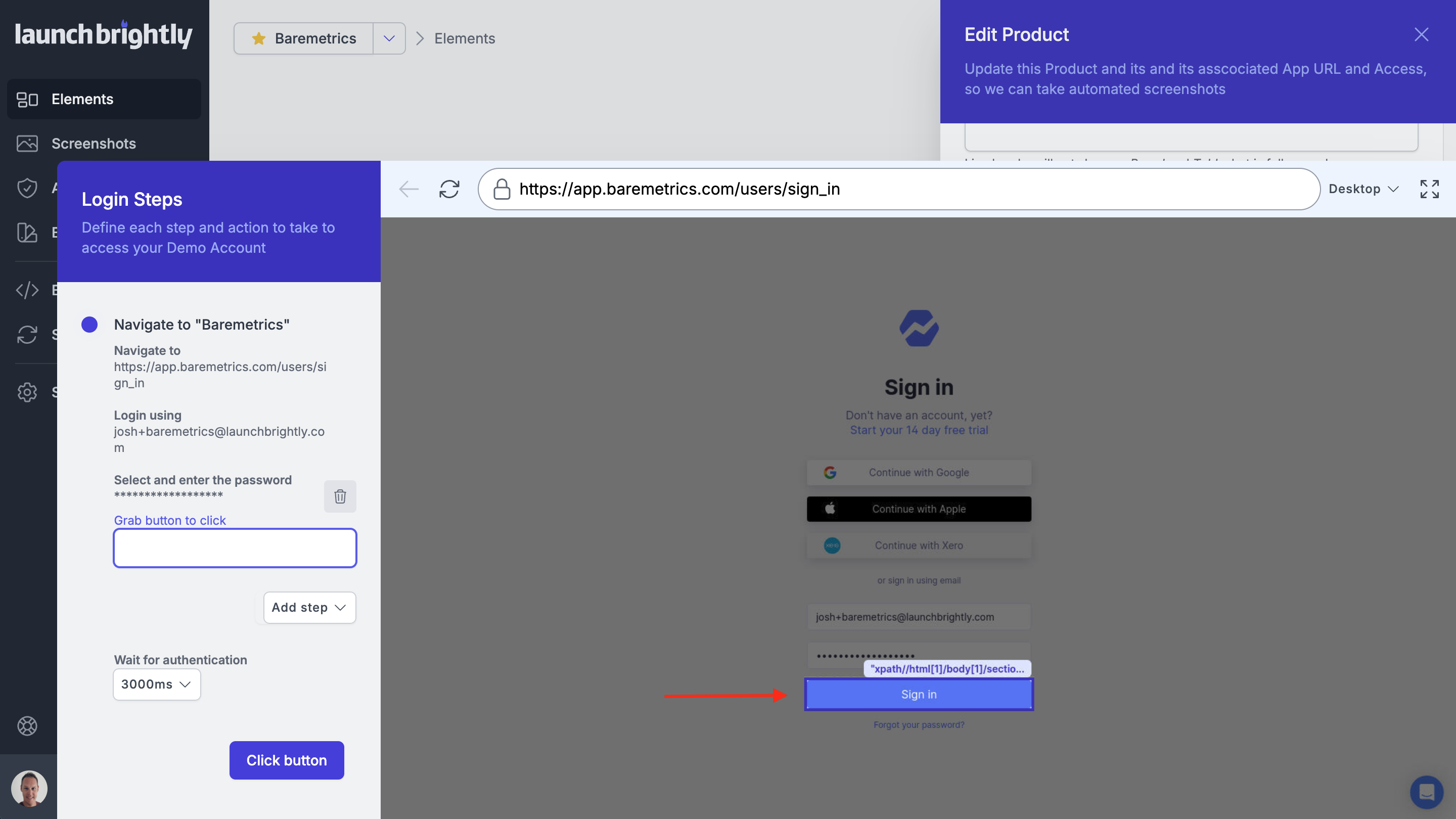 Select login profile click button