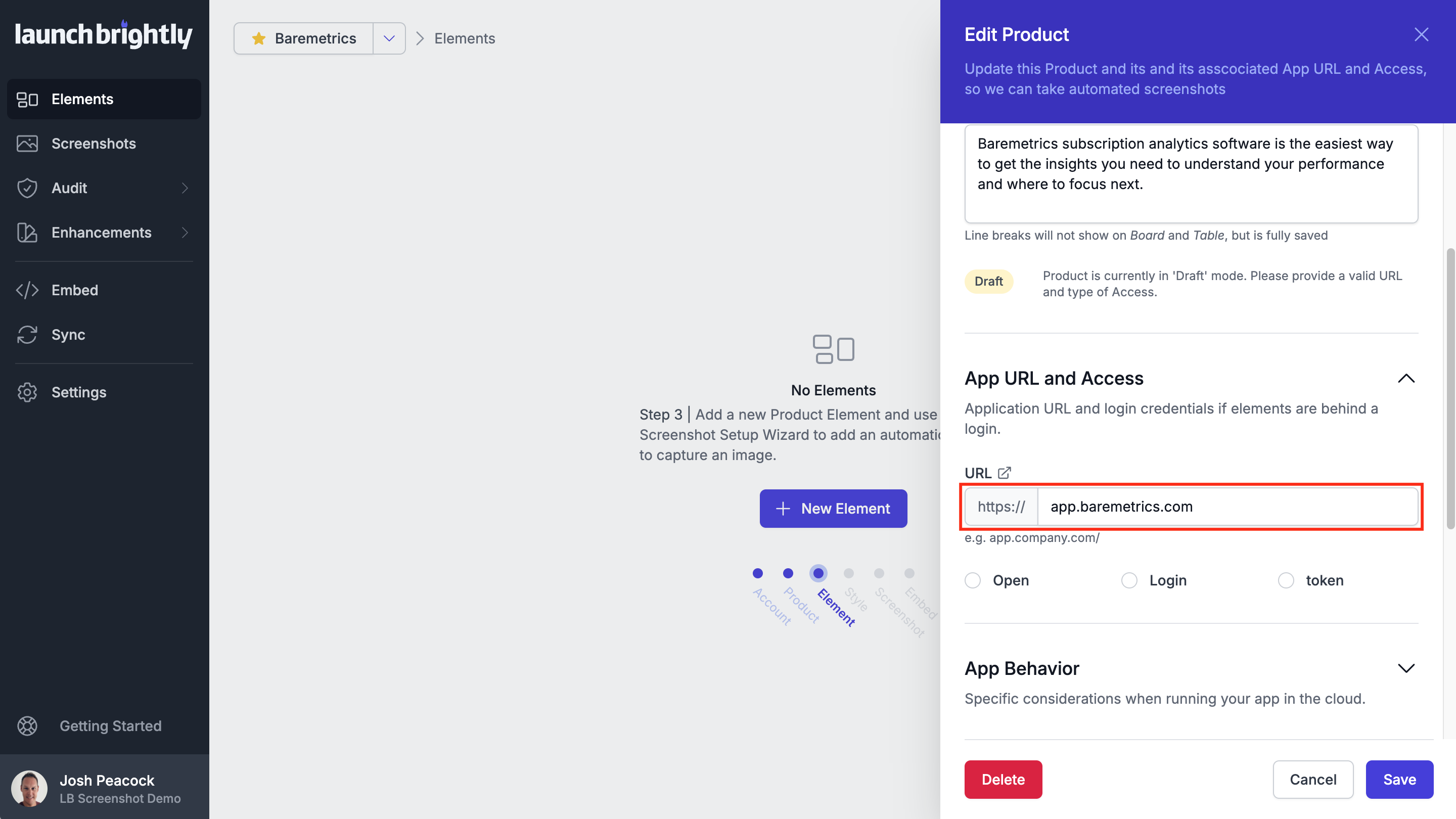 Enter app url in product sidebar