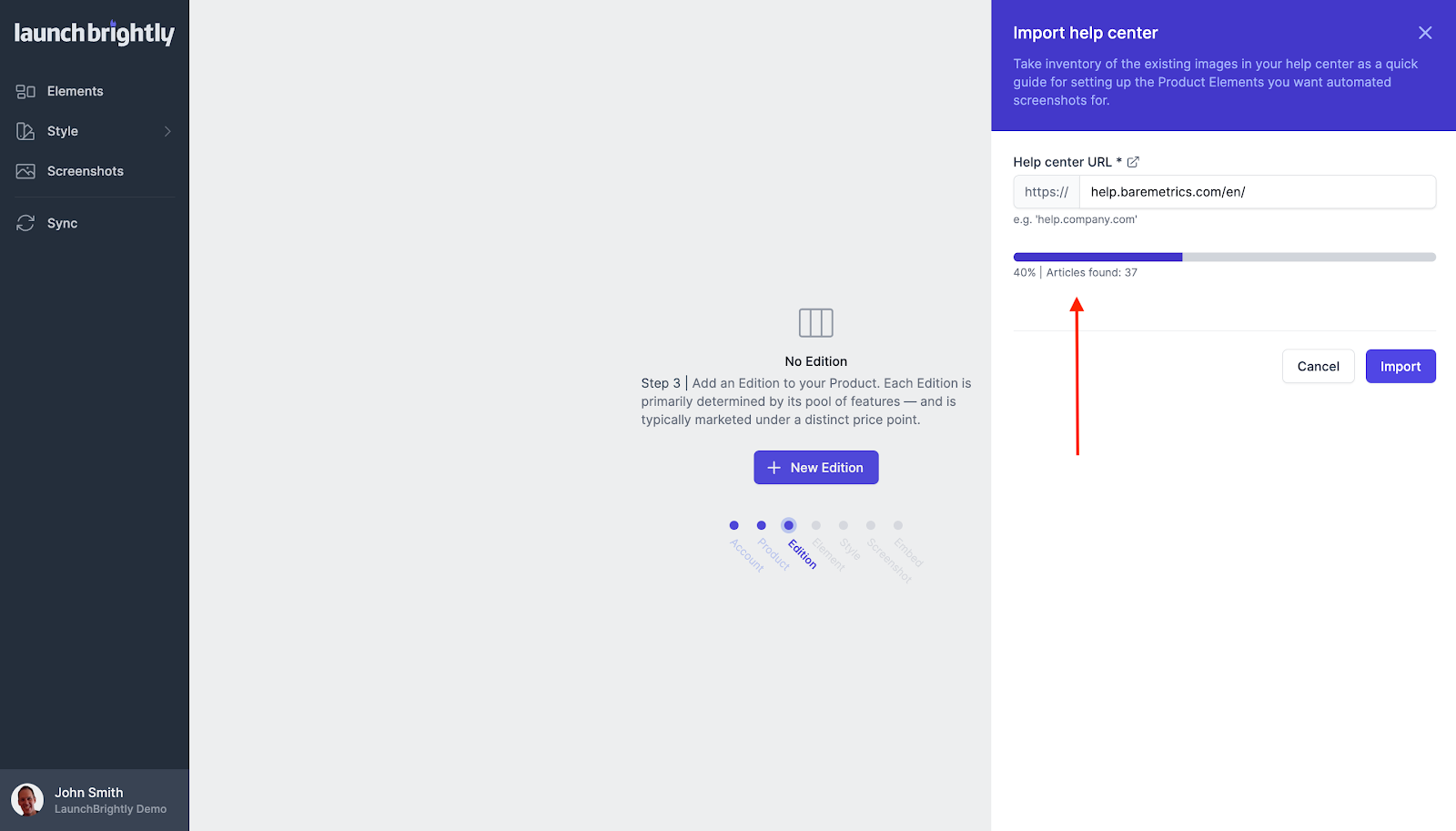 You will be notified when the import begins and can see the progress in the status bar.