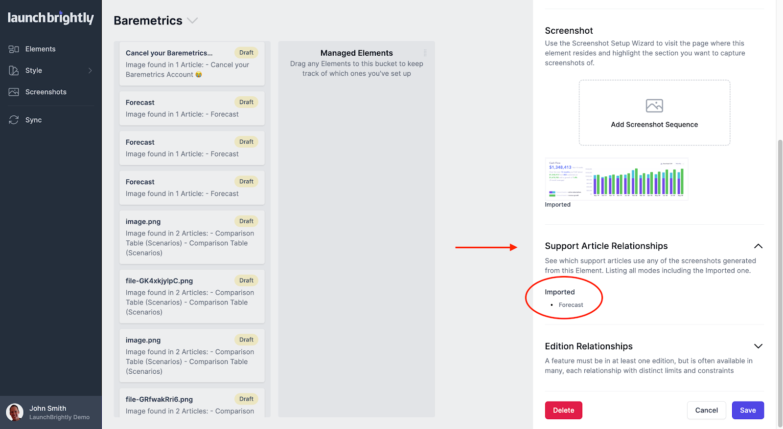 Scroll to the Support Article Relationships section and click the dropdown arrow to see the title of the…