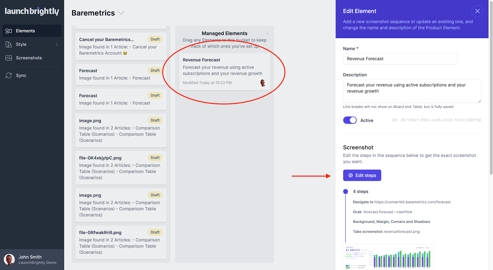 You can edit a Product Element, and a Screenshot Sequence, at any time by clicking into the relevant Product…