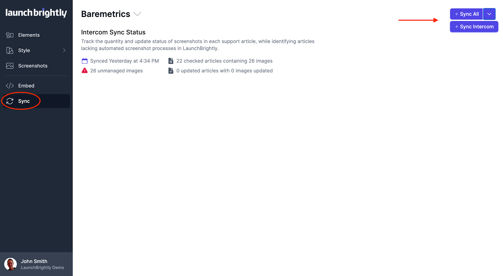 To sync your automated product screenshots directly with your help center select the Sync dropdown to see a…