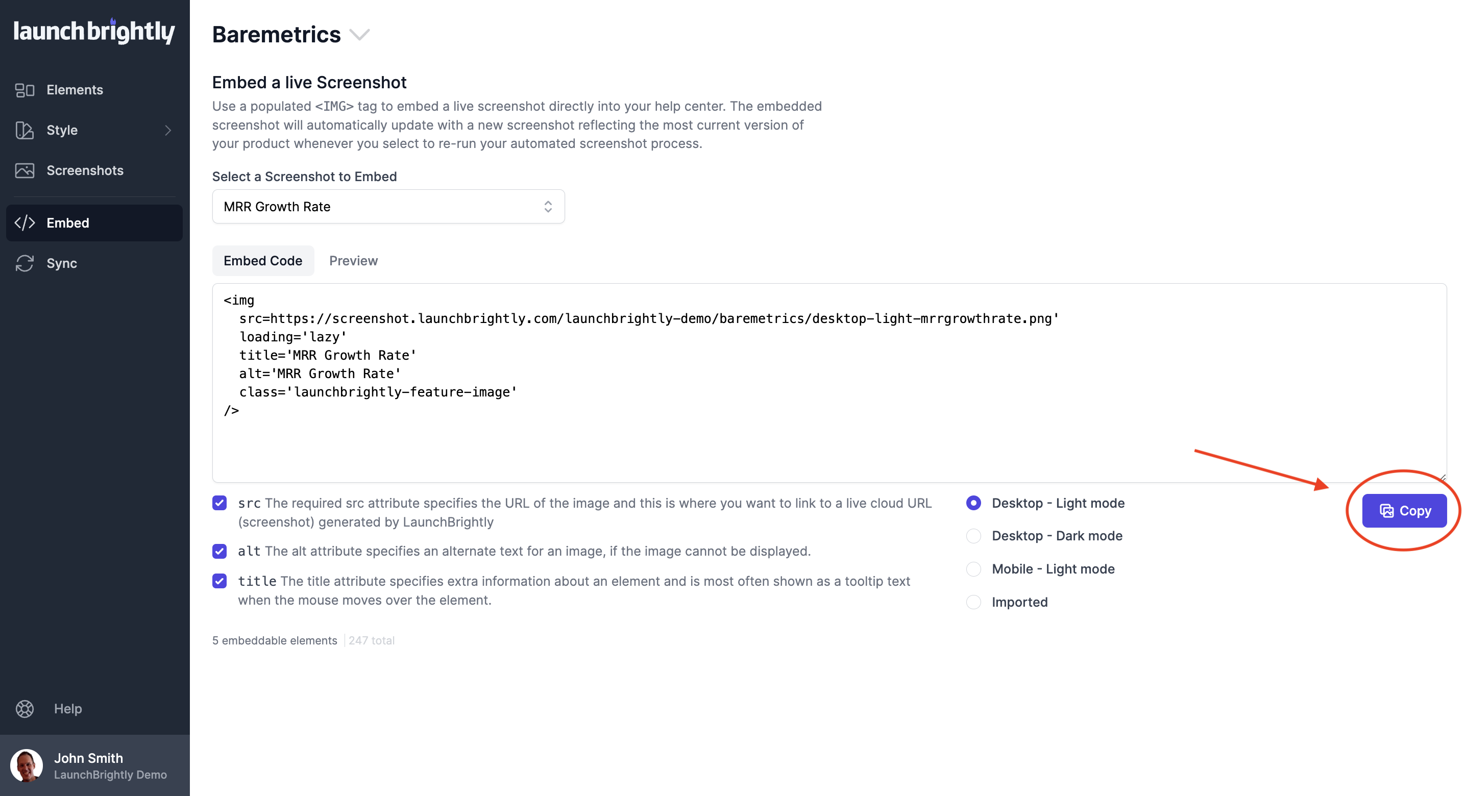 Copy embed code provided