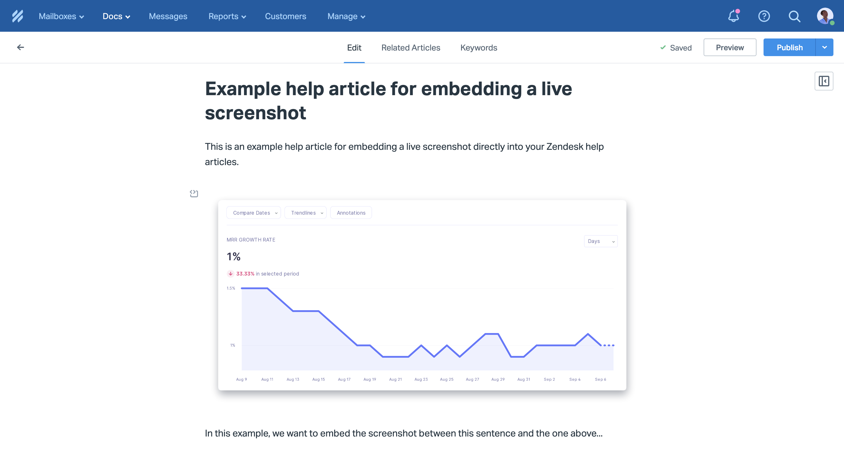 Embedded screenshot helpscout