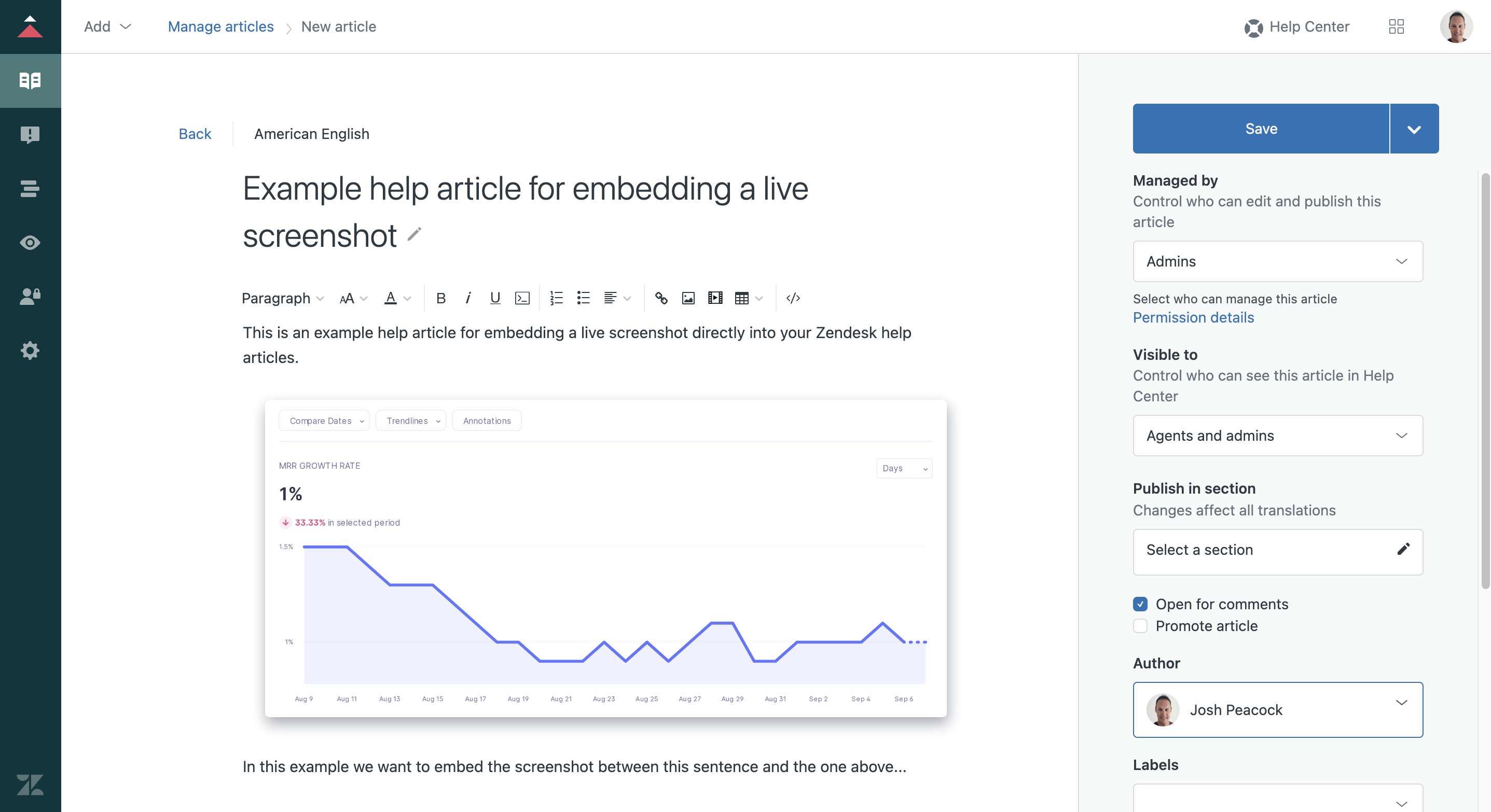 Embedded screenshot zendesk