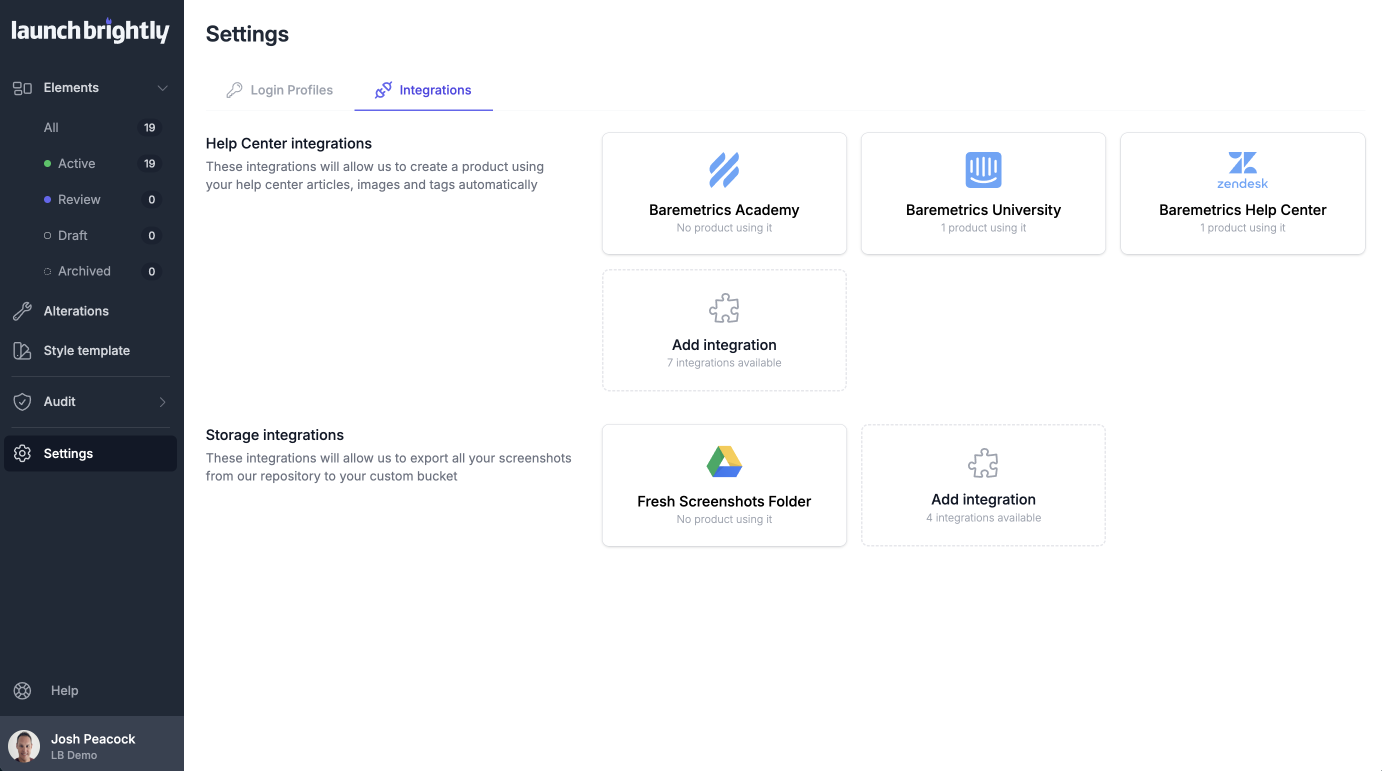 Launchbrightly integration settings page