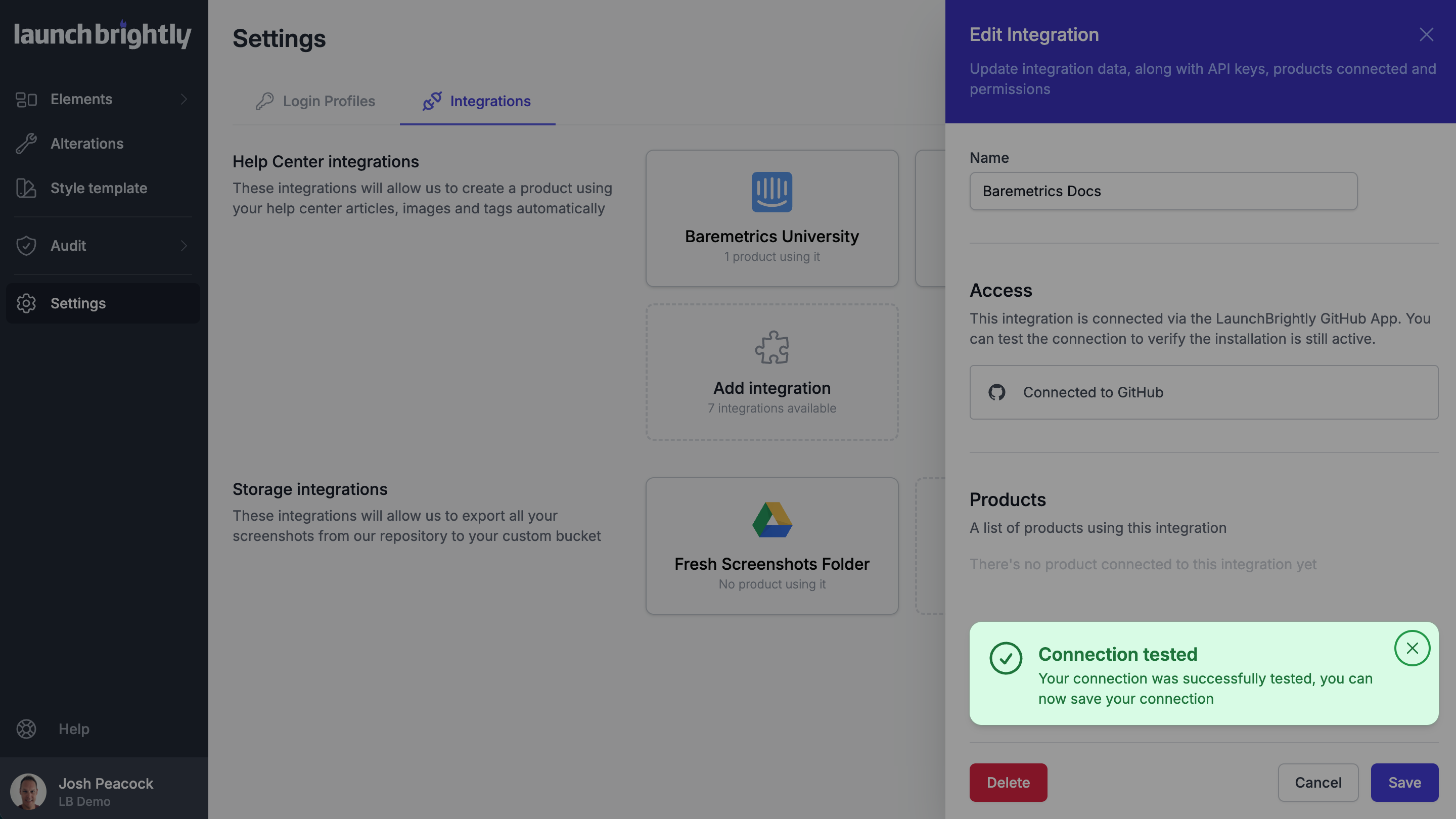 Launchbrightly mintlify integration connection tested