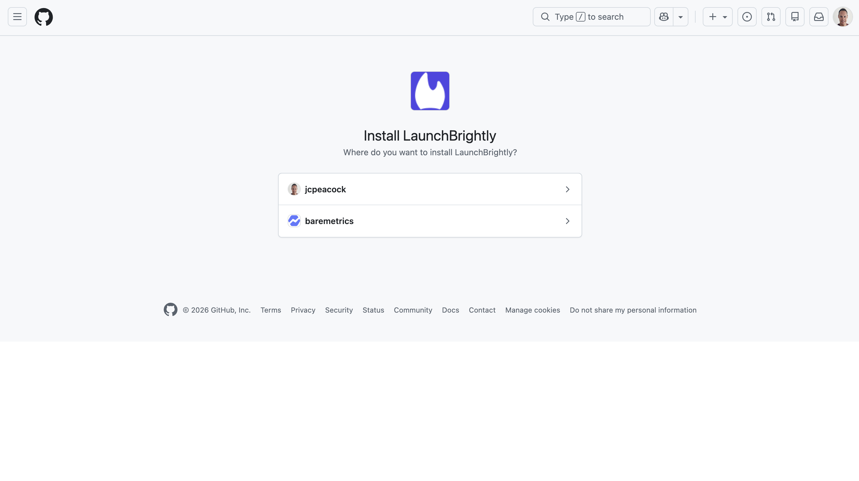 Launchbrightly select github organization