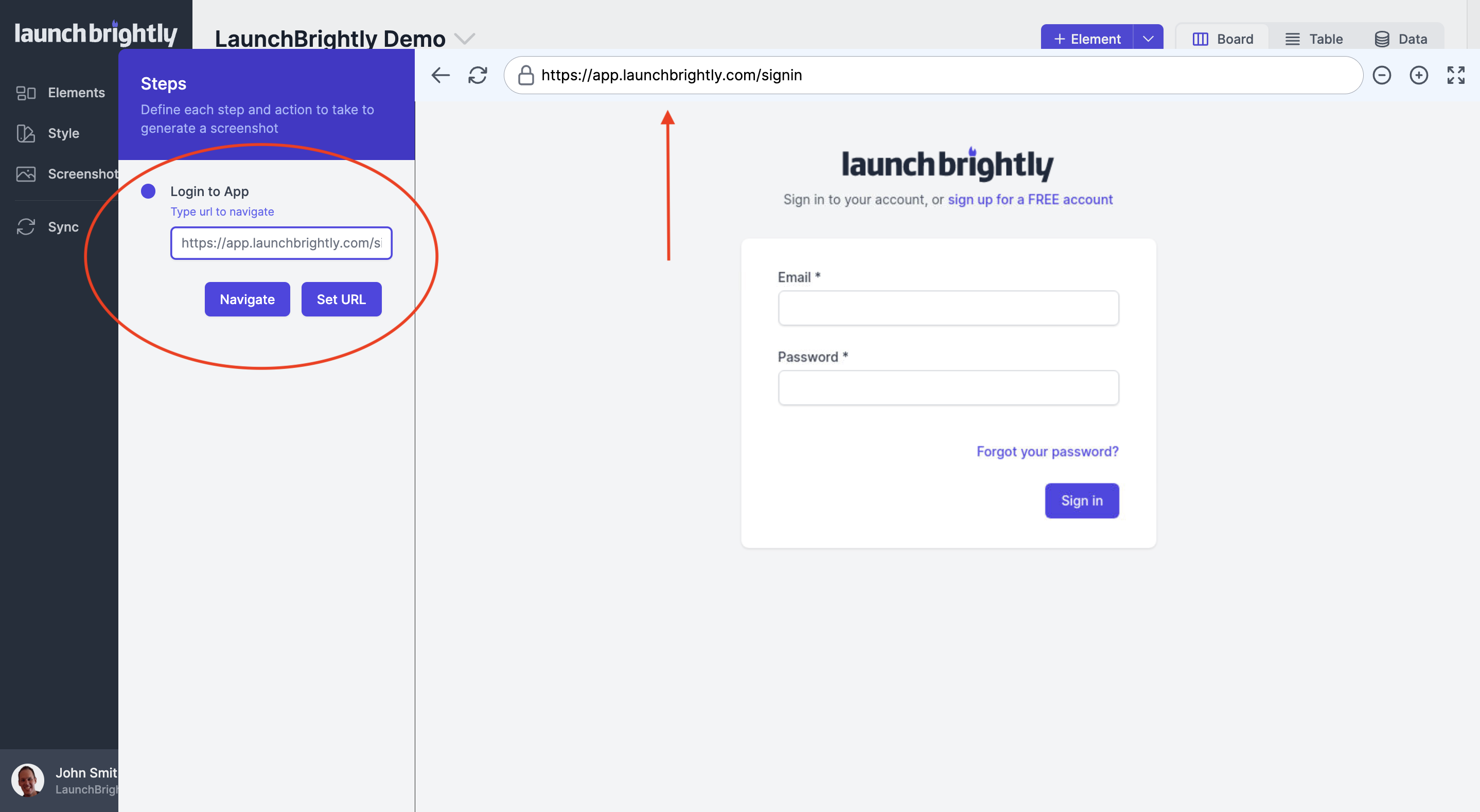 Open cloud browser and add login url