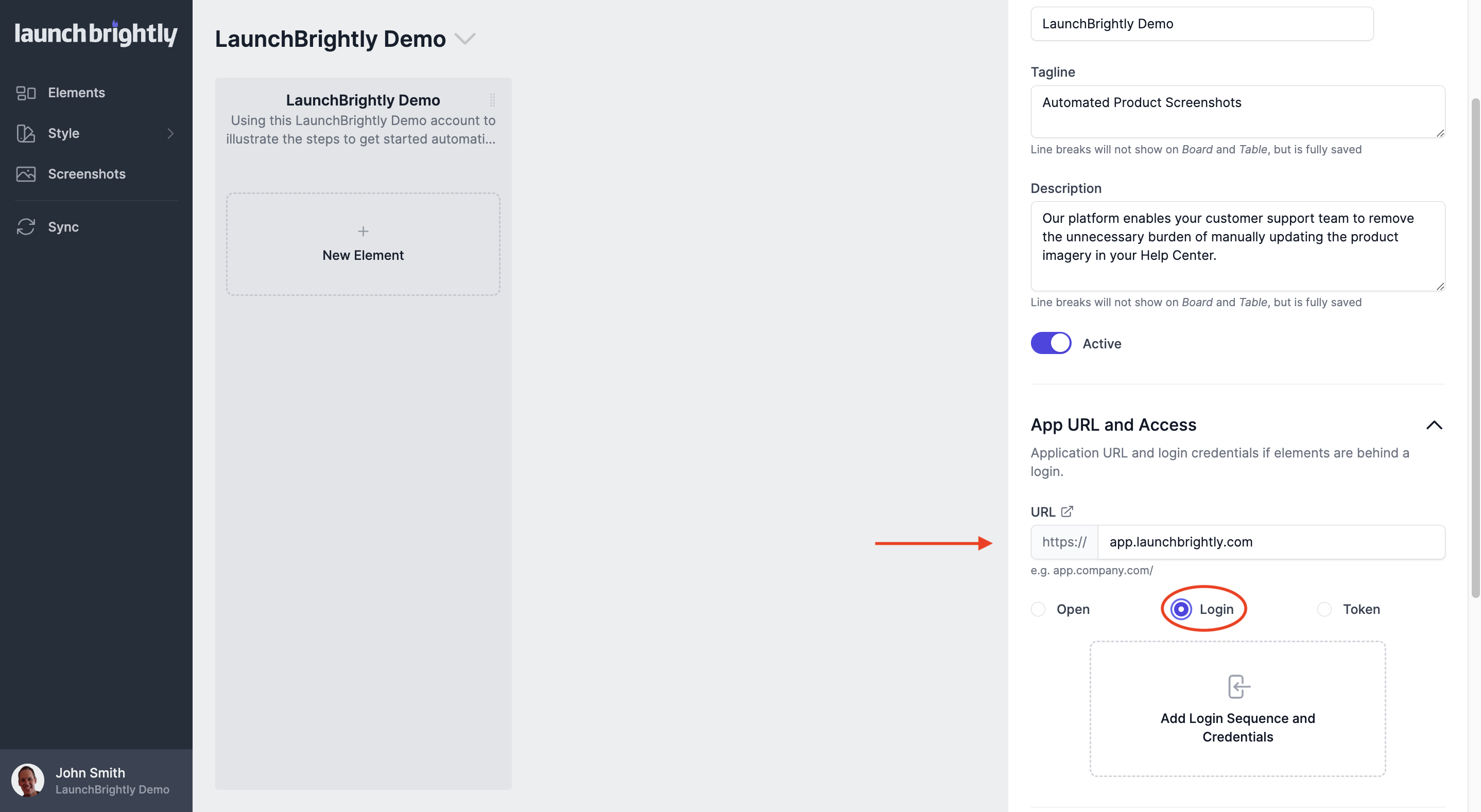 Select login radio button and app url