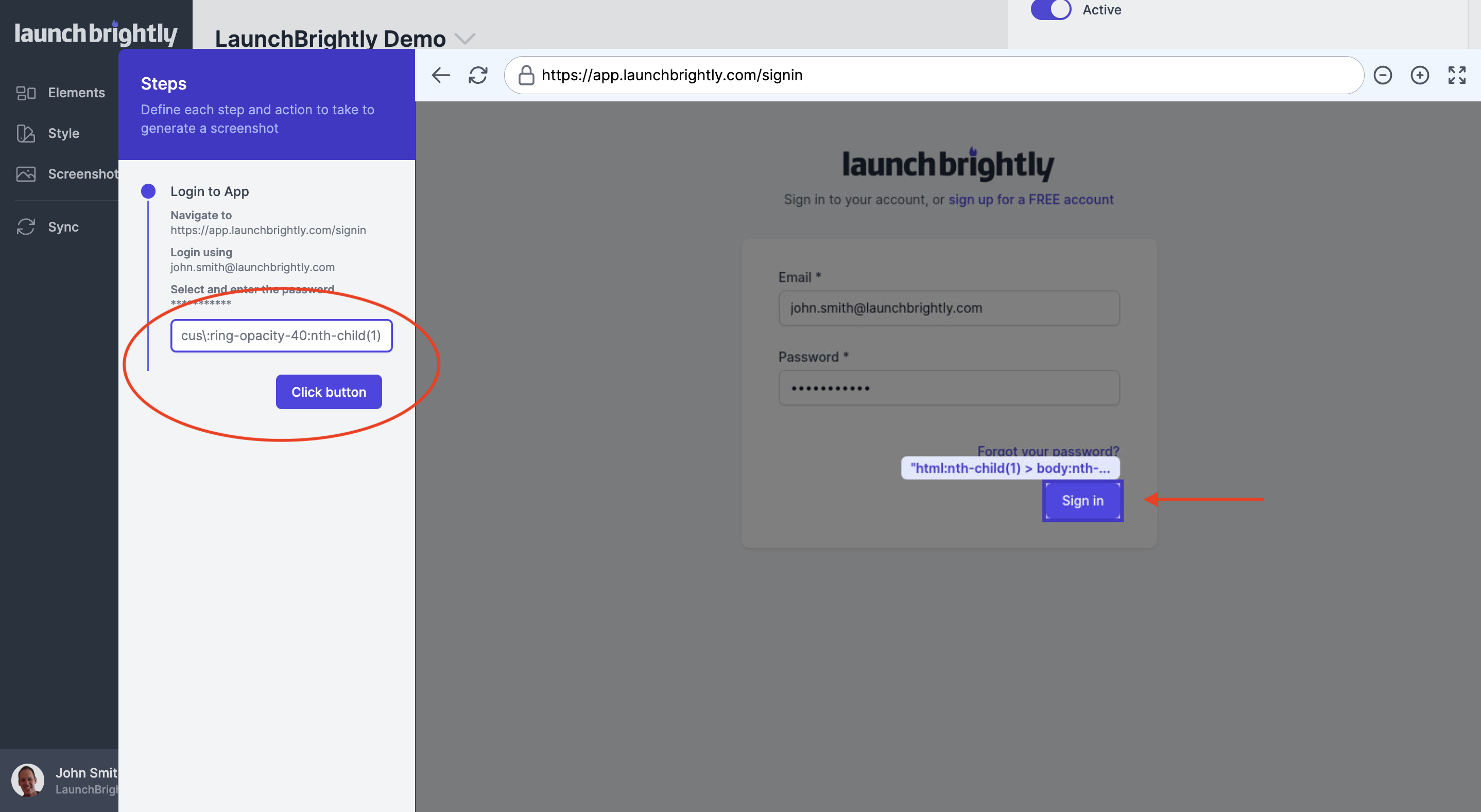 Set the login click button