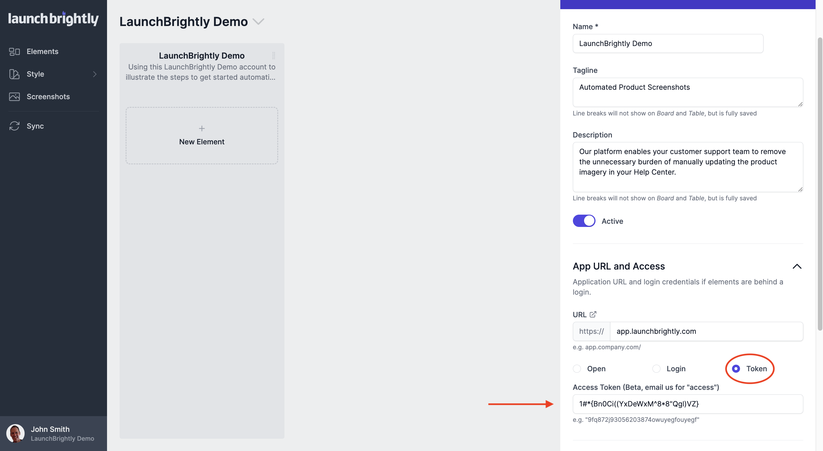 Provide access authentication token