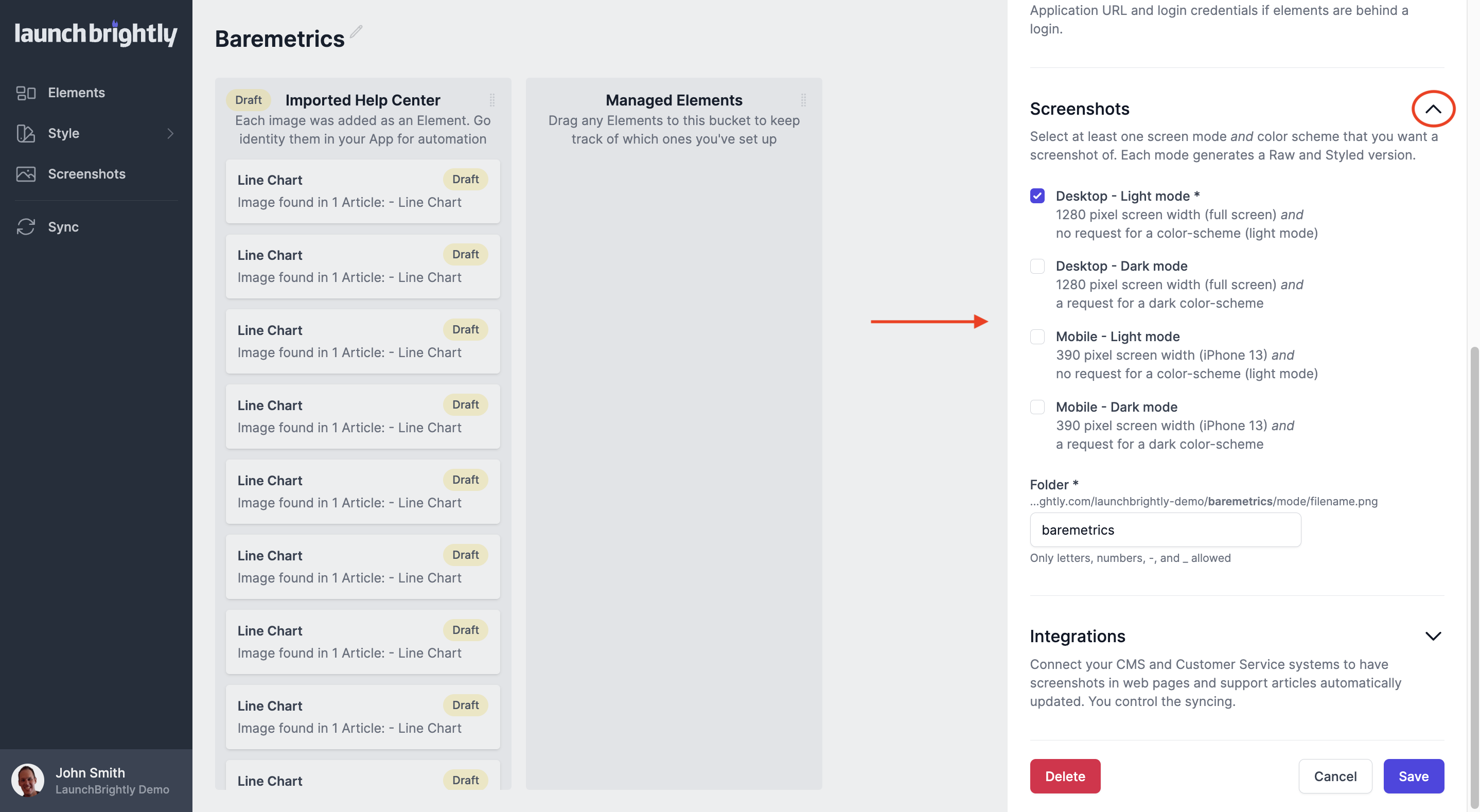 Select screenshot modes