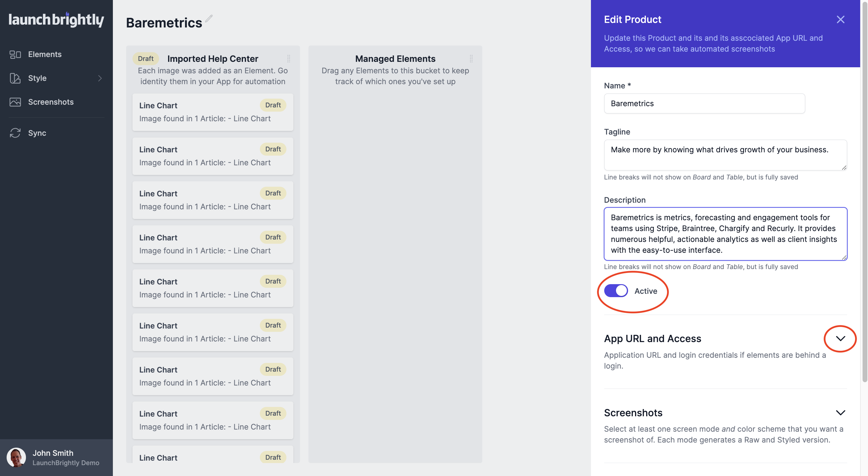 Active toggle app url and access